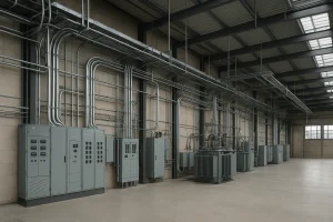 Instalación eléctrica detallada en nave industrial amplia de VidarTech en Puebla